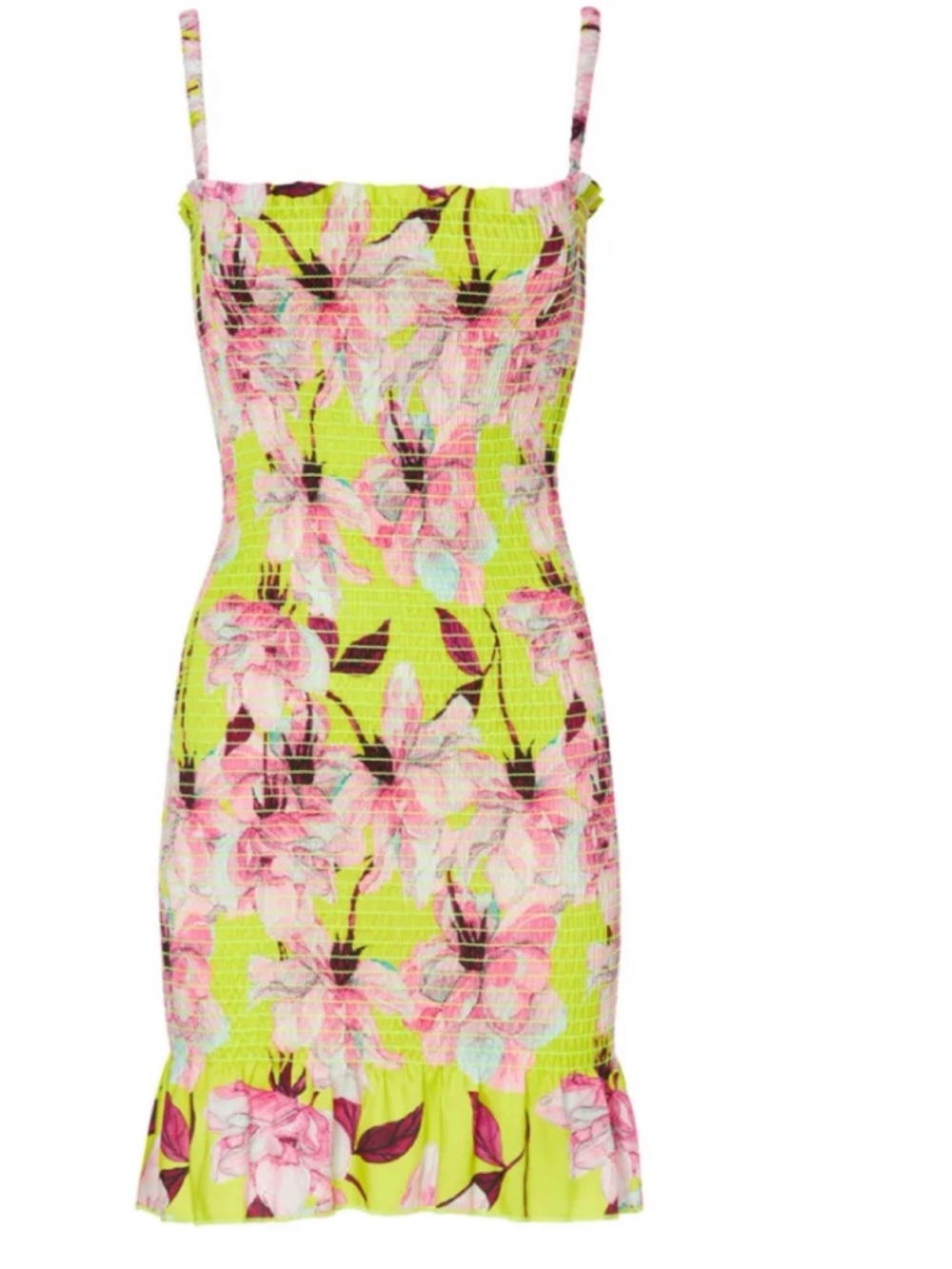 DELFI Collective Medium Colorful Floral Smocked Mini Dress Ruffle Trim Summer